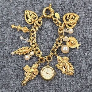 Kirk's Folly Cherub Bracelet Watch Angel Charm Gold Tone Quartz KF330Y